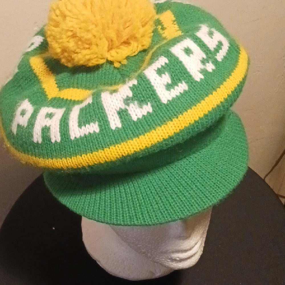 Green Packers Knit Hat with Yellow Pom